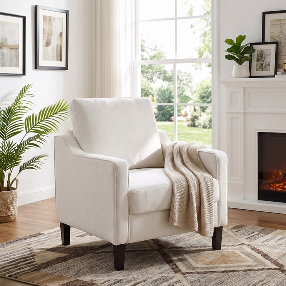 TLSUNNY Modern Accent Chair, Armchair for Reading Chair, Mid Century Upholstered Comfy Chair for Apartment, Living Room, Waiting Room, White