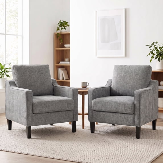 TLSUNNY Modern Accent Chair Set of 2, Modern Upholstered Chenille Armchairs W/ Removable Cover, Single Sofa for Bedroom/Office/Apartment, Dark Gray