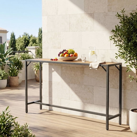 TLSUNNY Outdoor Bar Table, 63" Patio Counter Height Table, High Top Furniture W/HDPE Top, Adjustable Foot, for Hot Tub, Balcony