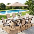 thumbnail image 1 of TLSUNNY Outdoor Patio Table and Chairs Set, Rectangular Glass Dining Table W/ Umbrella Hole & 6 Stackable Chairs, for Lawn, Poolside, Backyard (Umbrella Not Included), 1 of 9