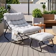 thumbnail image 1 of TLSUNNY Outdoor Rocking Papasan Chair with Ottoman, Patio Rocking Chair with Footrests, Side Pocket and Cushion, Thick Water-Repellent Fabric Cushion, Comfy Recliner, 1 of 11