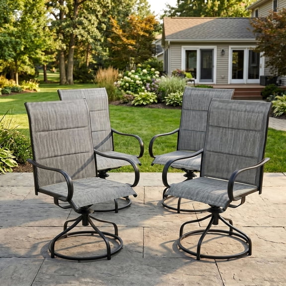 TLSUNNY Outdoor Swivel Chairs Set of 4, 360° Swivel, Patio Dining Chairs with Padded All Weather Quick-Drying Textilene High Back & Metal Frame for Balcony, Backyard