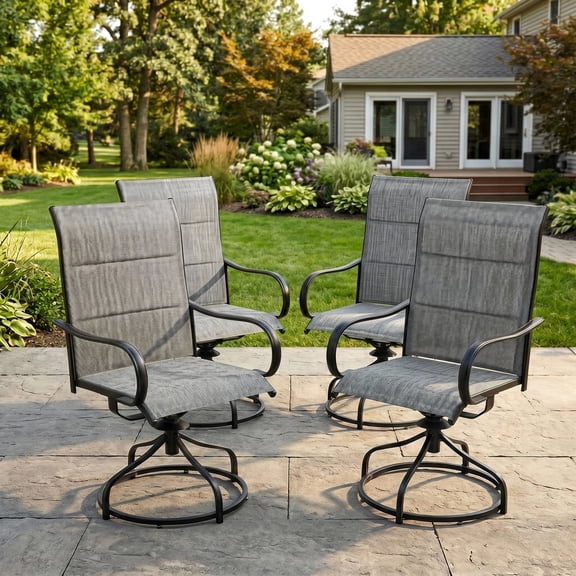 TLSUNNY Outdoor Swivel Chairs Set of 4, 360° Swivel, Patio Dining Chairs with Padded All Weather Quick-Drying Textilene High Back & Metal Frame for Balcony, Backyard