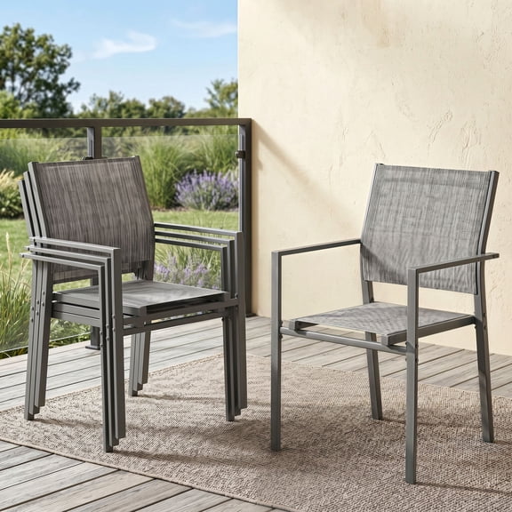 TLSUNNY Patio Dining Chairs Set of 4, w/ Metal Frame & Armrest, Outdoor Stackable Dining Furniture, All Weather for Garden, Backyard, Deck, Lawn, Poolside
