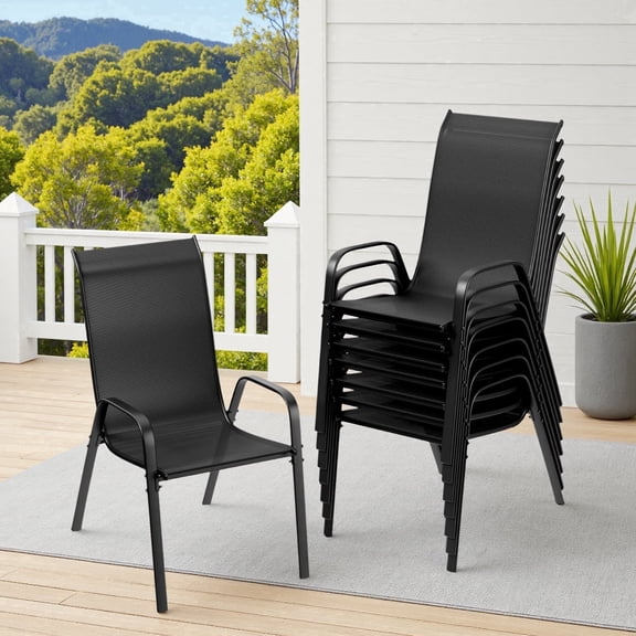 TLSUNNY Patio Dining Chairs Set of 8, Stackable Outdoor Chairs, w/ Armrests, All Weather for Backyard, Deck