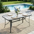 thumbnail image 1 of TLSUNNY Outdoor Patio Dining Table, w/ Umbrella Hole, Rectangular Tempered Glass Table for 6, Outdoor Metal Furniture, for Patio, Graden, Backyard, 1 of 9