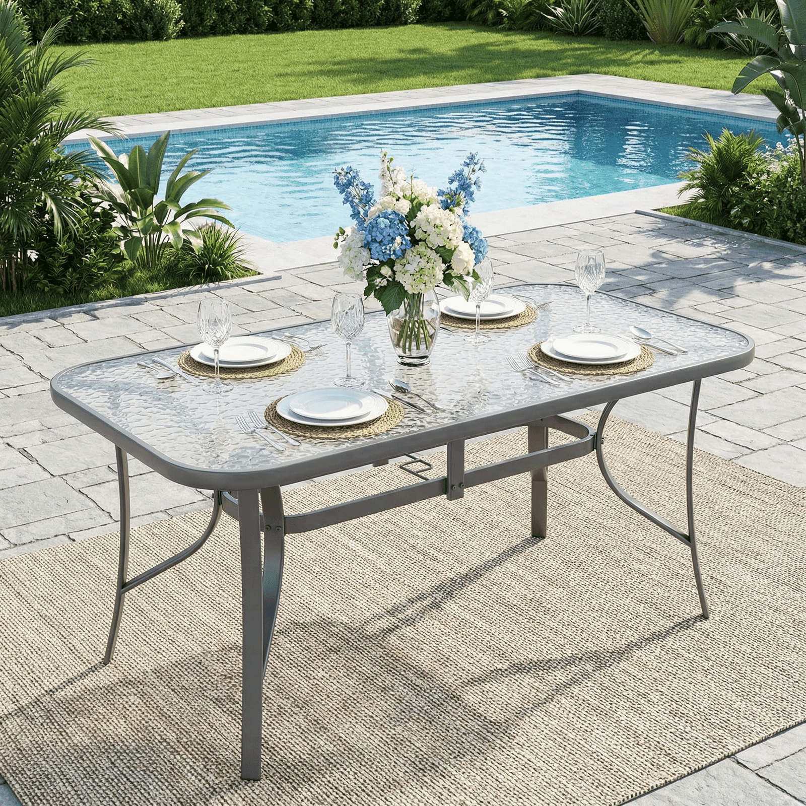 Table Graden Background TLSUNNY Outdoor Patio Dining Table, w/ Umbrella Hole, Rectangular ...