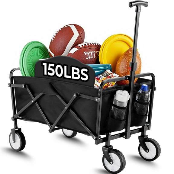 TLSUNNY Portable Utility Wagon Cart, Collapsible Wagon Cart 150 lbs Max Load, Lightweight Foldable Grocery Stroller, for Camping/Shopping/Garden/Sports