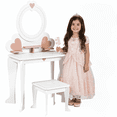 thumbnail image 1 of TLSUNNY Kids Princess Vanity Set, Make Up Table and Stool Play Set for Girls, Toddler Wooden Makeup Toys with 8 Pcs Accessories for Pretend Play, 1 of 9
