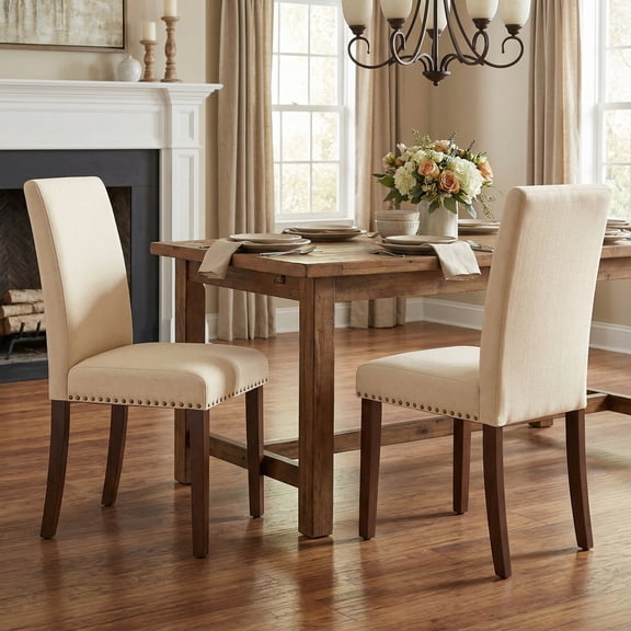 TLSUNNY Dining Chairs Set of 2, Tufted Upholstered Side Chairs with Nailhead Trim and Solid Wood Legs, for Dining Room, Indoor