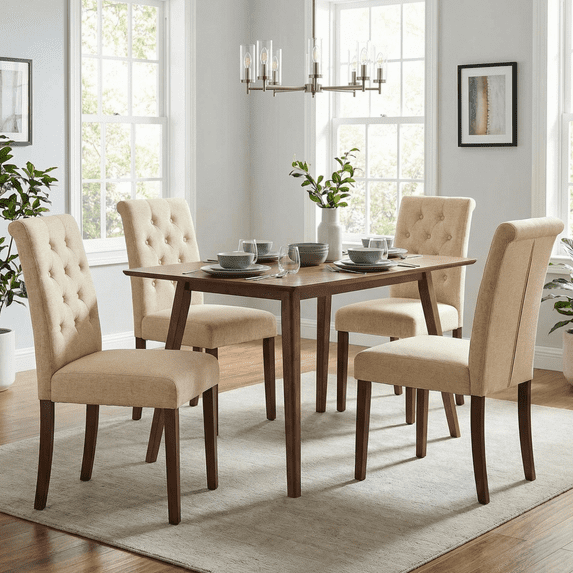 TLSUNNY Modern Dining Chairs Set of 4, Button Tufted Parsons Upholstered Armless Side Chairs, for Home Dining & Living Area