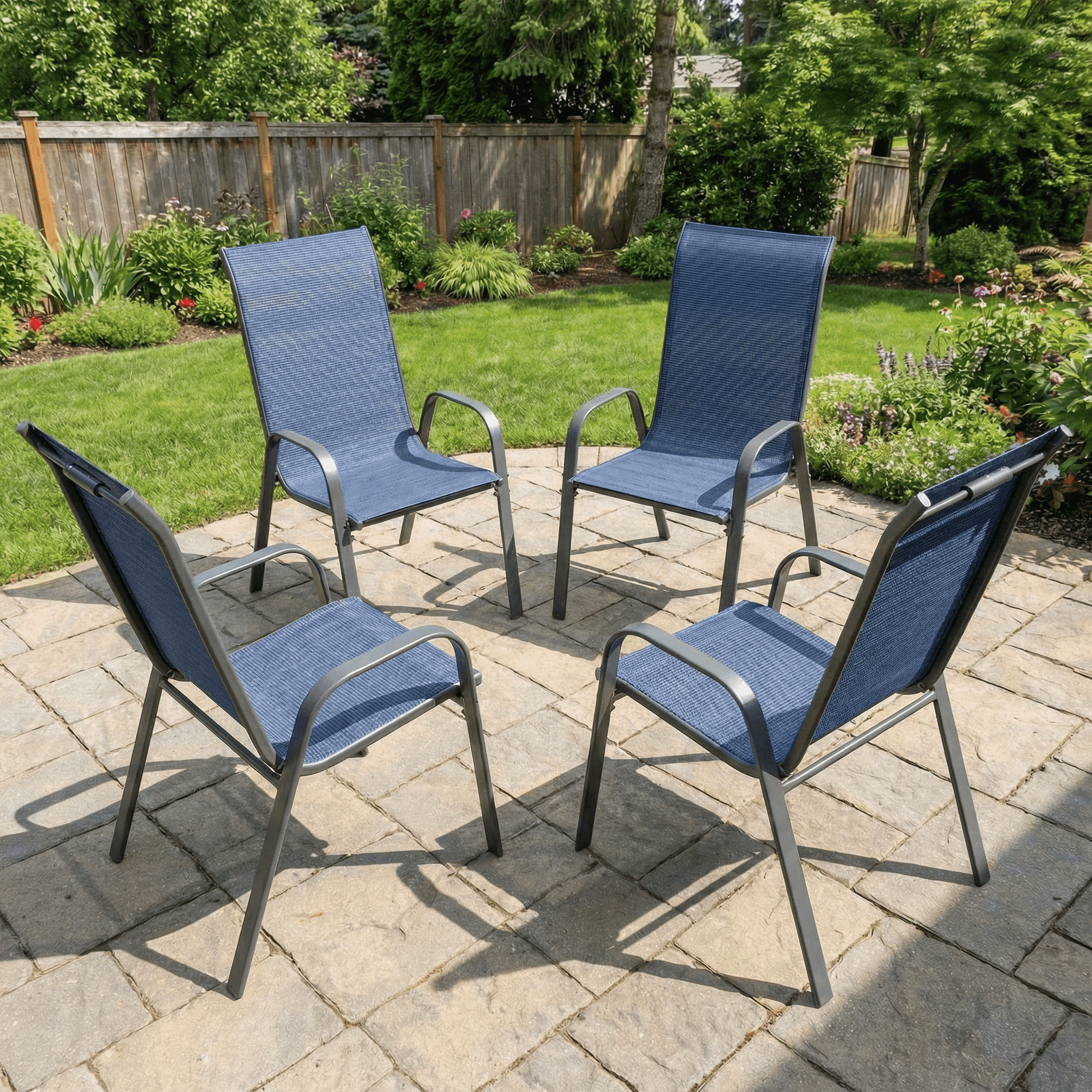 TLSUNNY Outdoor Patio Dining Chairs Set of 4, Stackable, Wide Breathable Seats & Metal Frame for Deck/Restaurant/Camping