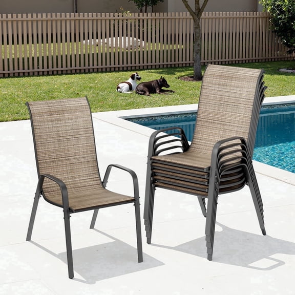TLSUNNY Patio Dining Chairs Set of 6, Outdoor Dining Chairs, Stackable & Heavy Duty for Backyard, Deck, Poolside, Restaurant Use