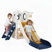 TLSUNNY Toddler Slide Playset, Stair Slides for Kids with Basketball Hoop, Non-Slip Steps & Storage Space, for Backyard, Nursey, Playgroud