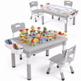 thumbnail image 1 of TLSUNNY Kids Table and 2 Chairs Set, W/ Large Storage & Double-Sided Graffiti/Block Building Table Top, 4 Drawers, for Age 3+, Height Adjustable, 1 of 12