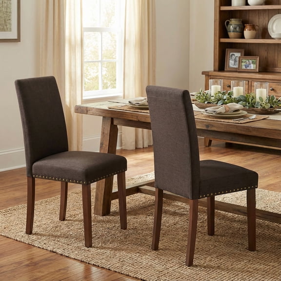 TLSUNNY Upholstered Dining Chairs Set of 2, Tufted Parsons Design with Nail Head Trim, Solid Wood Legs and Padded Seat, Comfortable Fabric for Dining Room, Kitchen