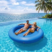 TLSUNNY 8FT Inflatable Water Hammock, Round Floating Ring for Adults, Pool Lake River Beach Relaxation Island Platform Dock, 700lbs