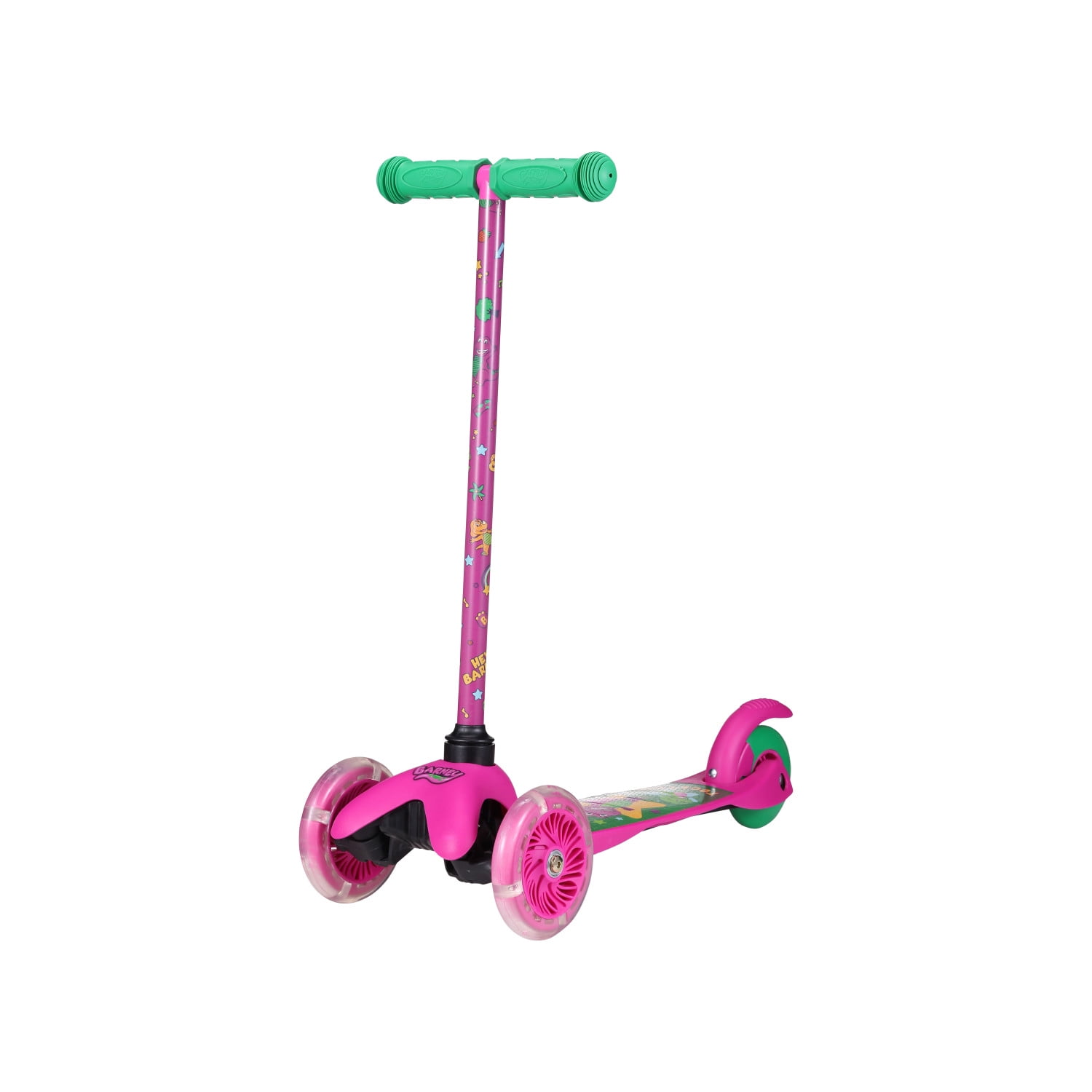 Barney Light up Wheels Tilt and Turn Toddler Scooter, 3 Wheel Kick Scooter for Kids Ages 3+, Purple