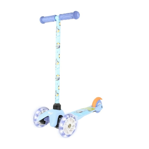 Bluey Light Up Wheel Tilt and Turn Toddler Scooter, 3 Wheel Kick Scooter for Kids Ages 3+, Blue