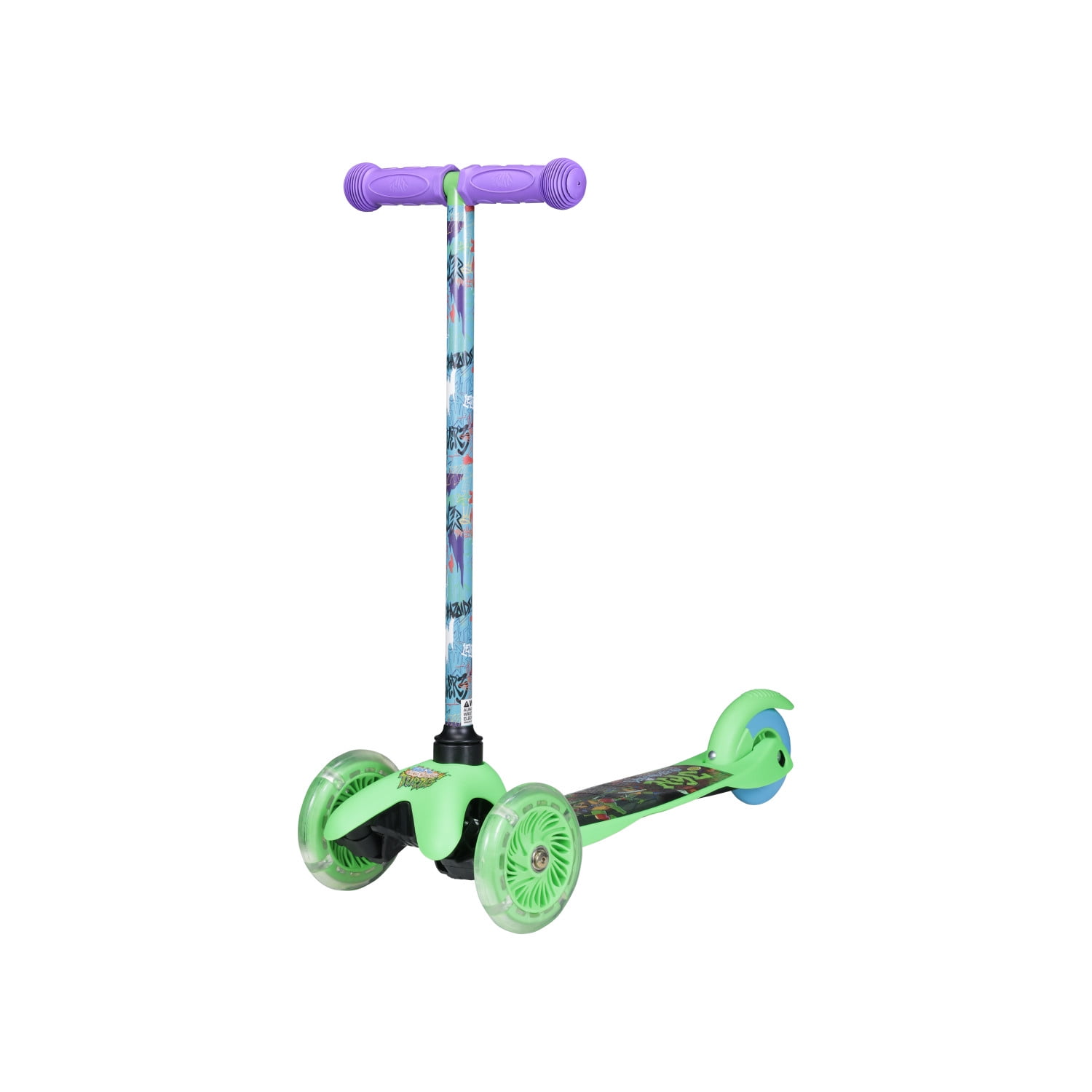 Teenage Mutant Ninja Turtles Light up Wheels Tilt and Turn Toddler Scooter, 3 Wheel Kick Scooter for Kids Ages 3+, Green