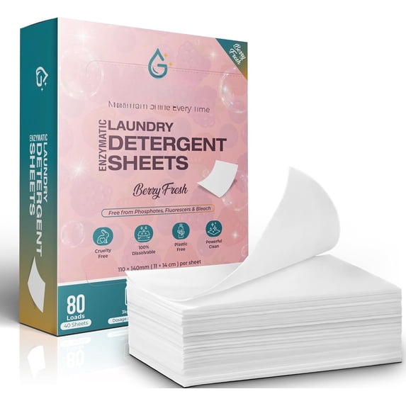 (TM) Enzymatic Laundry Detergent Sheets - Scent & Long-Lasting , Berry Scent | Deep Clean, Eco-Safe, Compact & Travel-Friendly, Laundry Soap - 40 Sheets - 80 Loads
