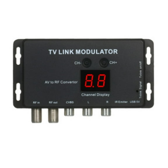 TM70 UHF TV Link Modulator AV To RF Converter With Channel Display, PAL/NTSC Compatible Signal Source For Set-Top Box, Adjustable Output Level, IR Extender Support, Black