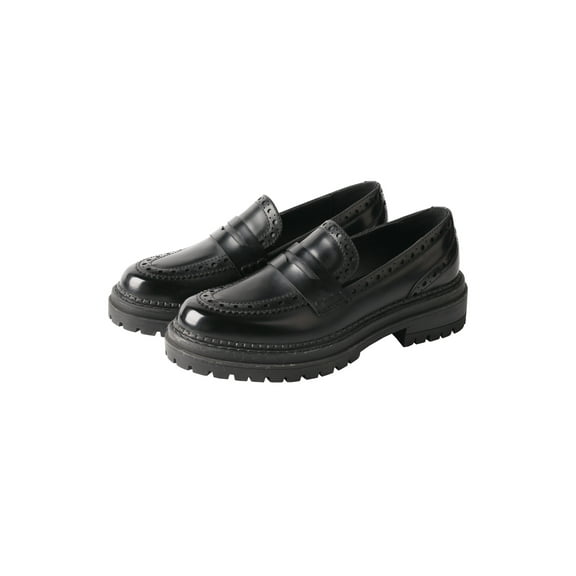 TMA EYES British Style Round Toe Chunky Platform Slip-On Loafers Women's Leather Shoes