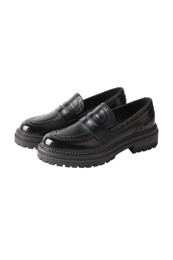 British Style Round Toe Chunky Platform Slip-On Loafers Women's Leather Shoes