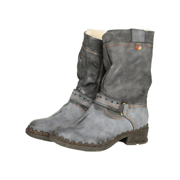 TMA EYES Buckle-Accent Leather Faux Fur Women Boots