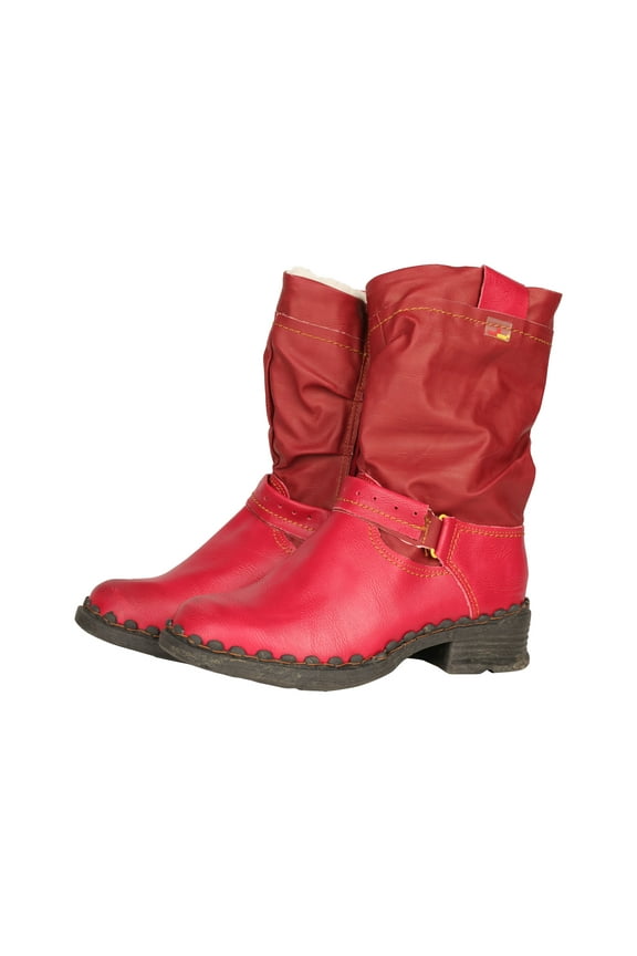 Buckle-Accent Leather Faux Fur Women Boots