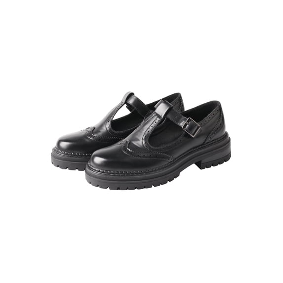 TMA EYES Chunky Platform T-Strap Hollowed-Out Loafer Vintage Round Toe Women's Single Shoes