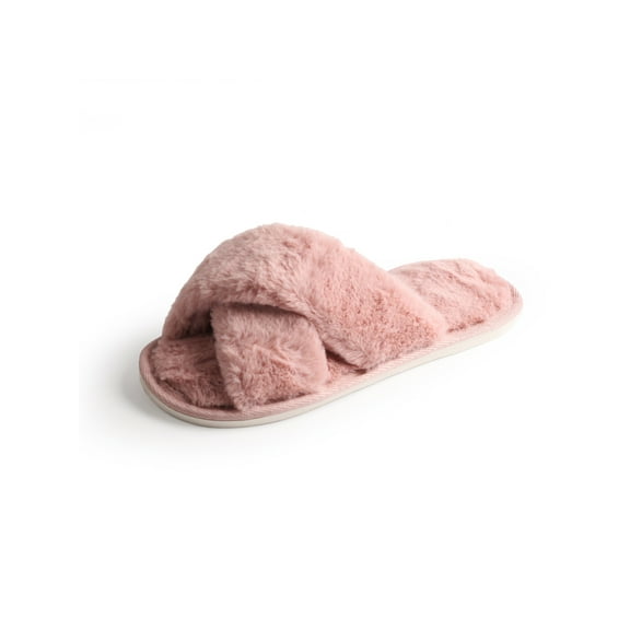 TMA EYES Cross-Strap Solid Color Plush Soft Slippers, Non-Slip Indoor and Outdoor Warm Slippers