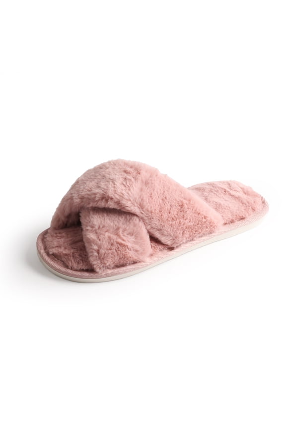 Cross-Strap Solid Color Plush Soft Slippers, Non-Slip Indoor and Outdoor Warm Slippers