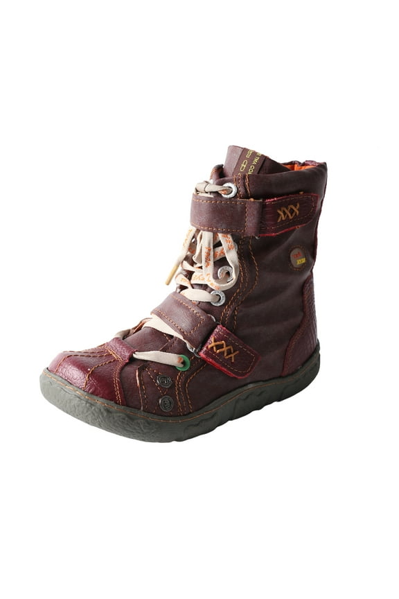 Double-Strape Washed PU Leather Women's Boot with Faux Fur Lining