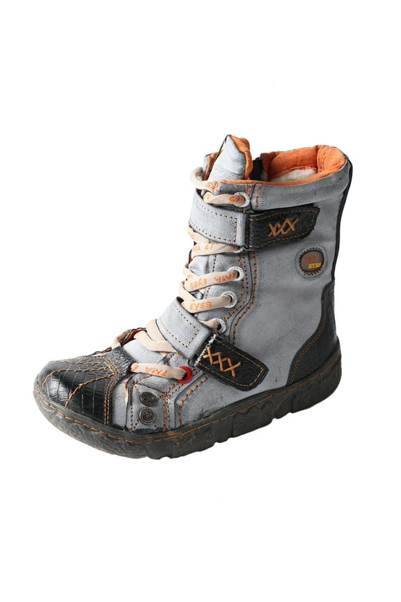 Double-Strape Washed PU Leather Women's Boot with Faux Fur Lining