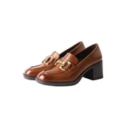 TMA EYES Fashion all-in-one thick heel retro round head English style high-heeled loafers