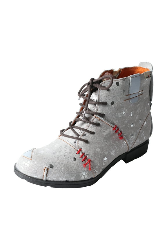 Hand-Stitched Floral-Print Leather Women's Boots