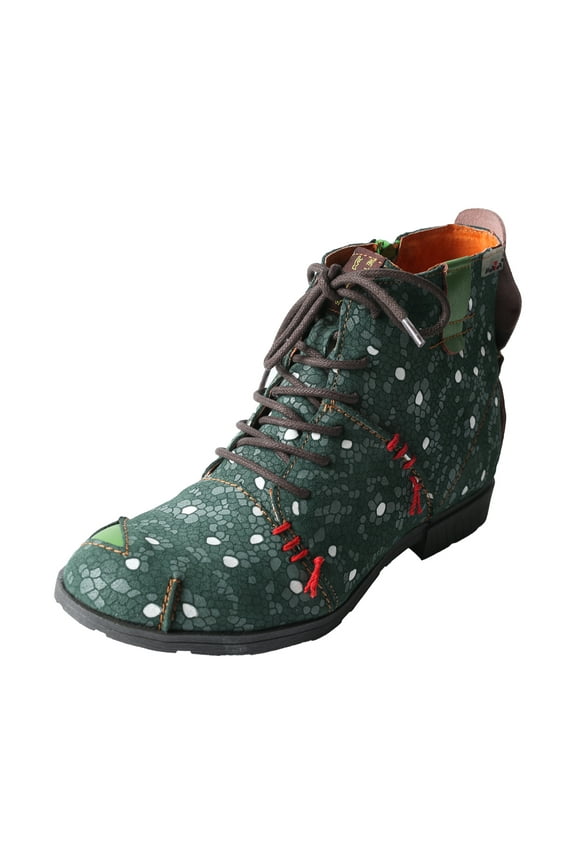Hand-Stitched Floral-Print Leather Women's Boots