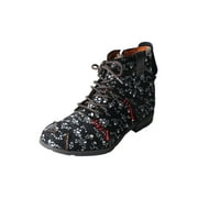 TMA EYES Hand-Stitched Floral-Print Leather Women's Boots