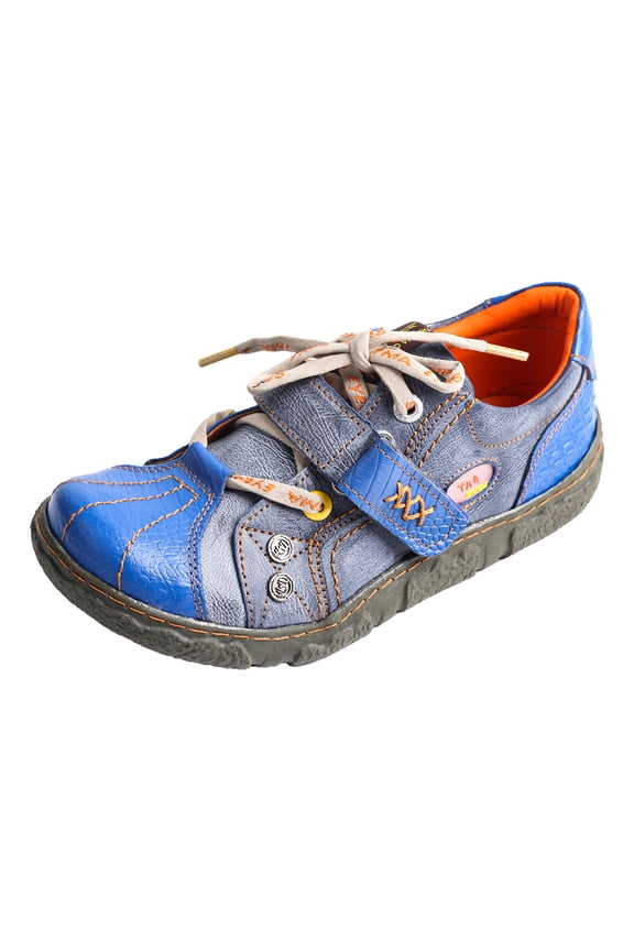Hand Stitching Leather And Washed PU Leather Flat Women's Shoes With Plus Size