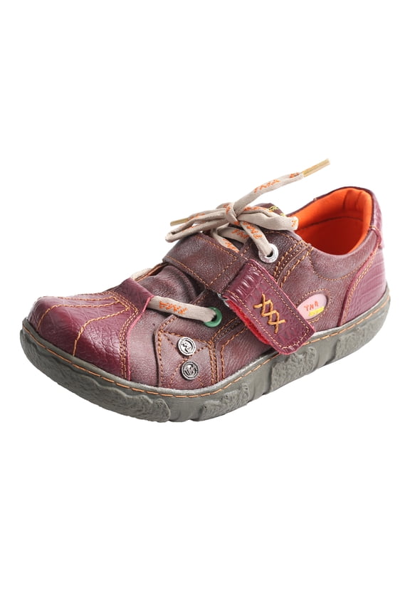 Hand Stitching Leather and Washed PU Leather Flat Women's Shoes with Plus Size