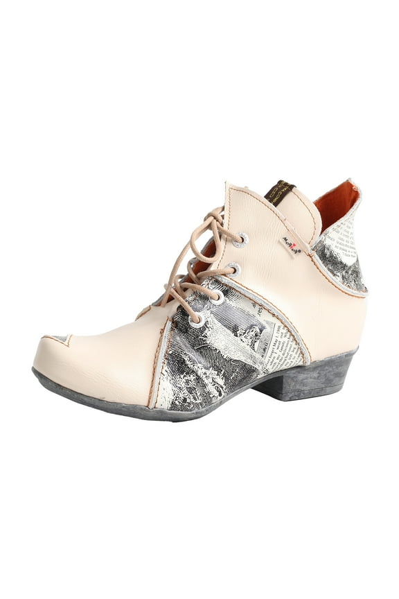 Lace Up Newspaper Print Leather Women's Ankle Boots