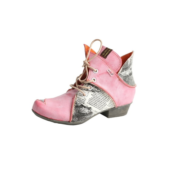 TMA EYES Lace up Newspaper Print Leather Women's Ankle Boots