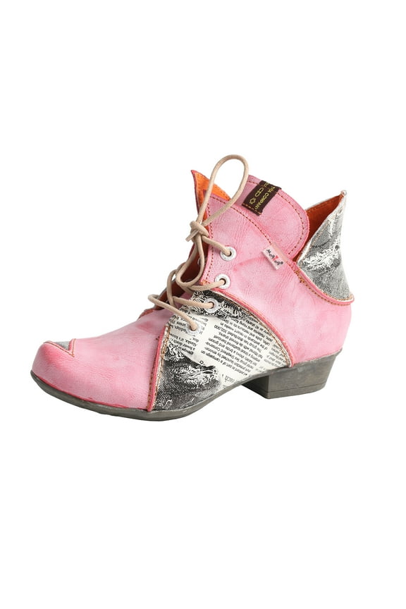 Lace up Newspaper Print Leather Women's Ankle Boots