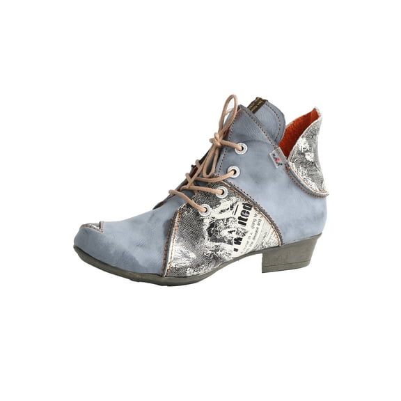 TMA EYES Lace up Newspaper Print Leather Women's Ankle Boots