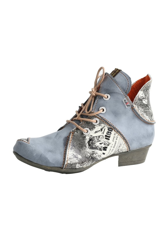 Lace up Newspaper Print Leather Women's Ankle Boots