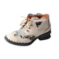 thumbnail image 1 of TMA EYES Leather Women's Ankle Boots Shoes for Outdoor,Medium heel, Floral Newspaper Printed Leather Materia, 1 of 6