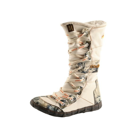 TMA EYES Long Washed Contrast-Stitch Lace Eyes Side Zipper Women's Boots