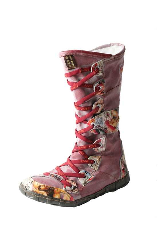 Long Washed Contrast-Stitch Lace Eyes Side Zipper Women's Boots