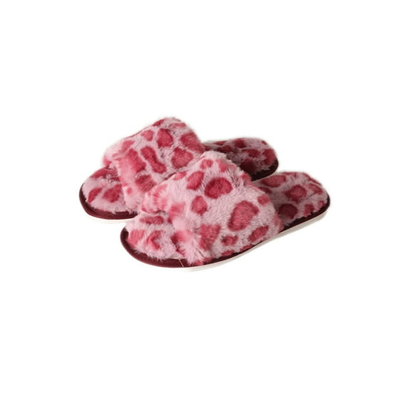 TMA EYES New Leopard Print Plush Slippers Fashionable Anti-Slip Indoor Slippers